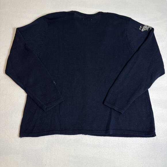 Koret Cardigan Sweater Large With Embroidered Flowers Navy Blue ￼ - Picture 5 of 8